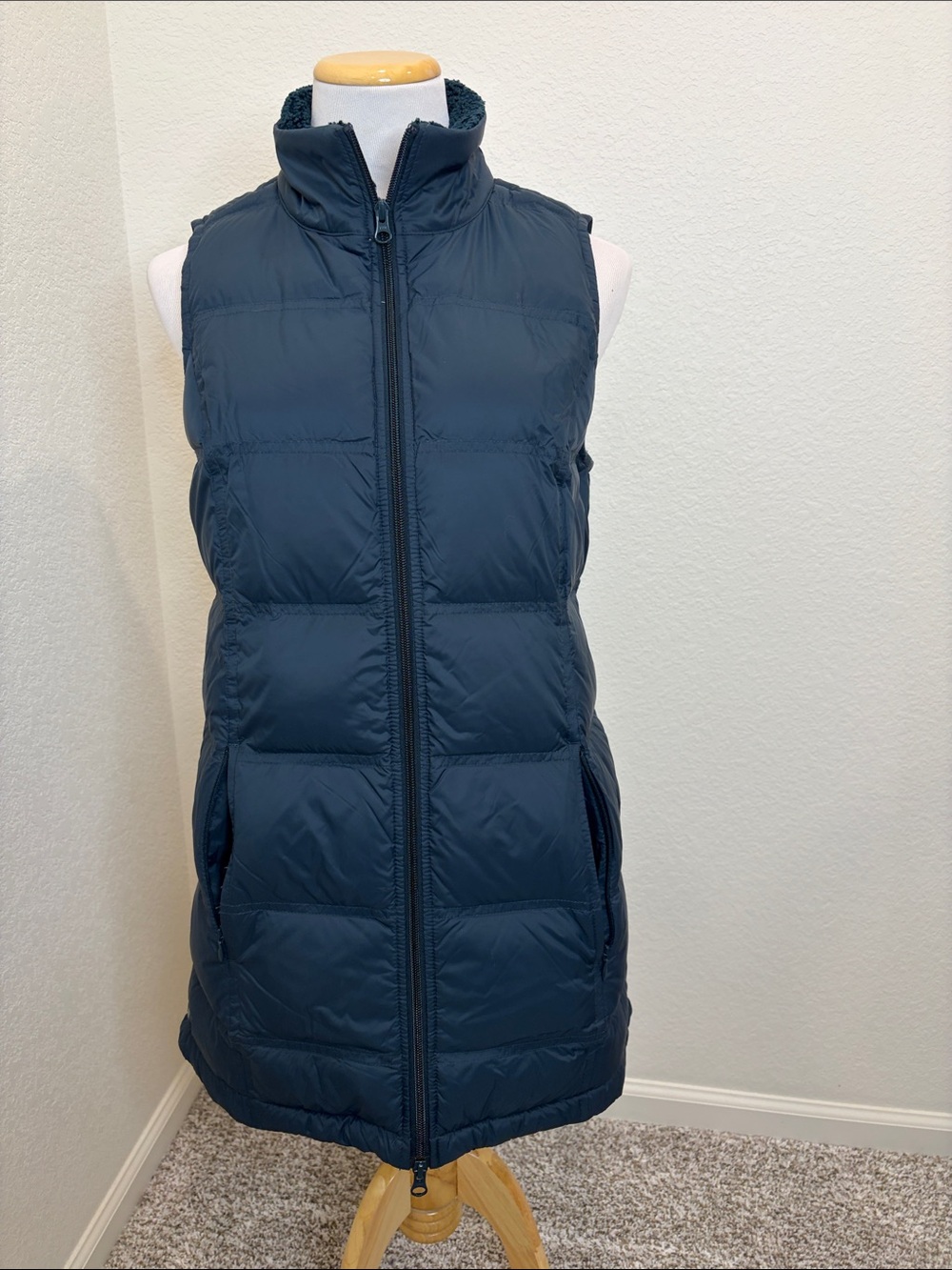 J.Jill Deep Teal Down Puffer Vest Sherpa Collar Longline Small